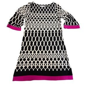Laura Jeffries Dress‎ Black White Geometric Print Career Casual Size 14